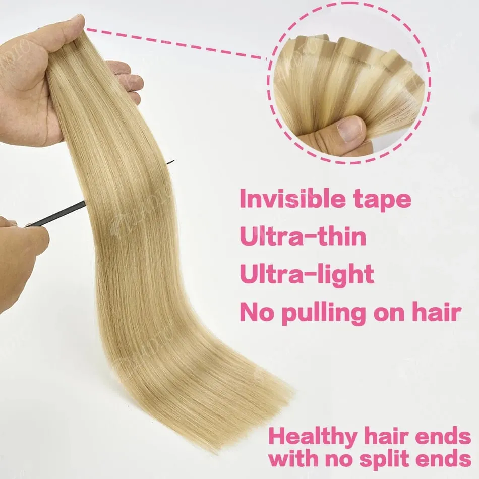 Tape in Hair Extensions Human Hair Color P18-60 14-22Inch 50g 20pcs Skin Weft Seamless Tape in Real Remy Straight Hair for Women