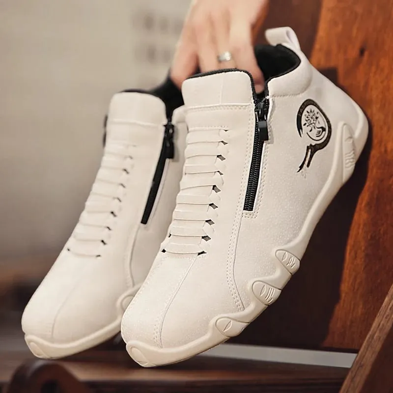Men's Casual Shoes Side Zipper Short Boots Versatile Flat Bottom Trendy Fashionable Men's Shoes Suitable for Outdoor Sports