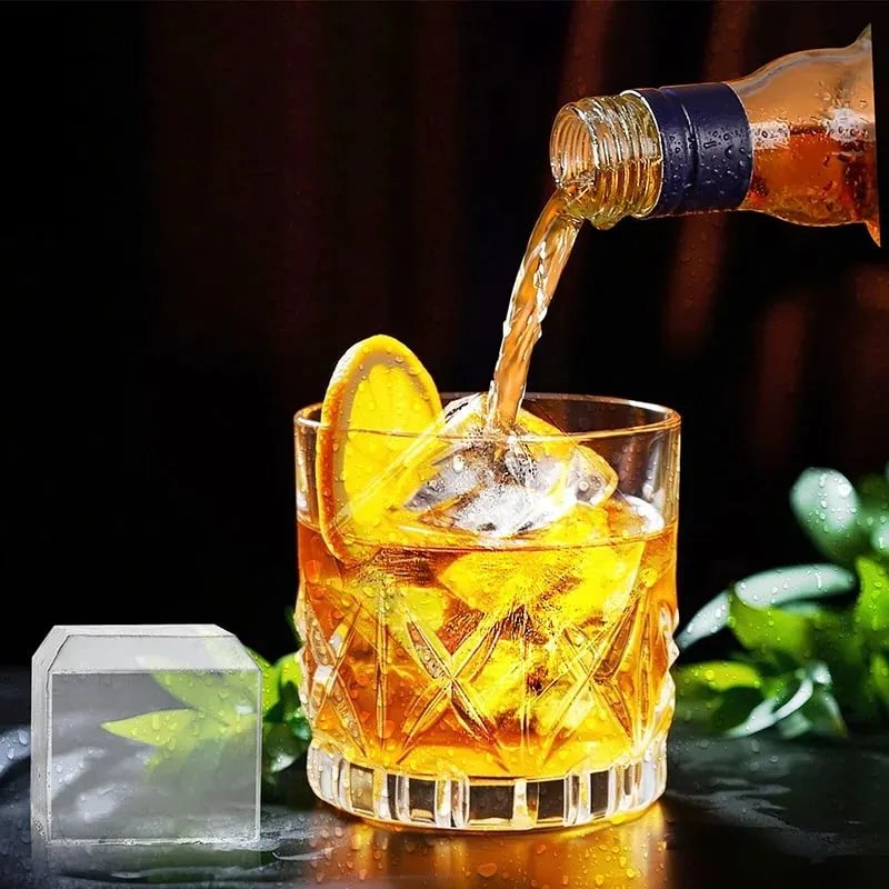 Silicone Large Ice Molds 2 Inch Big Ice Cube Trays with Removable Lid BPA-Free Easy Release and Stackable Flexible Ice Cube Tray