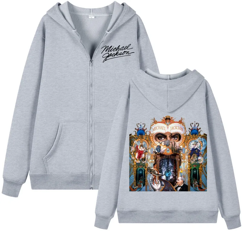 Singer Michael Jackson Album Graphic Zipper Hoodie Men Women Fashion Rock Zip Up Pullovers Harajuku Y2k Style Hooded Sweatshirts