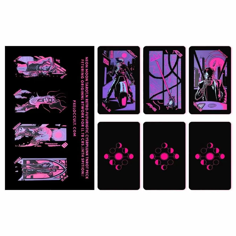 78pcs Cyberpunk Neon Moon Tarot Cards Oracle Card Fate Divination Leisure Entertainment Family Gatherings Tarot Card Game