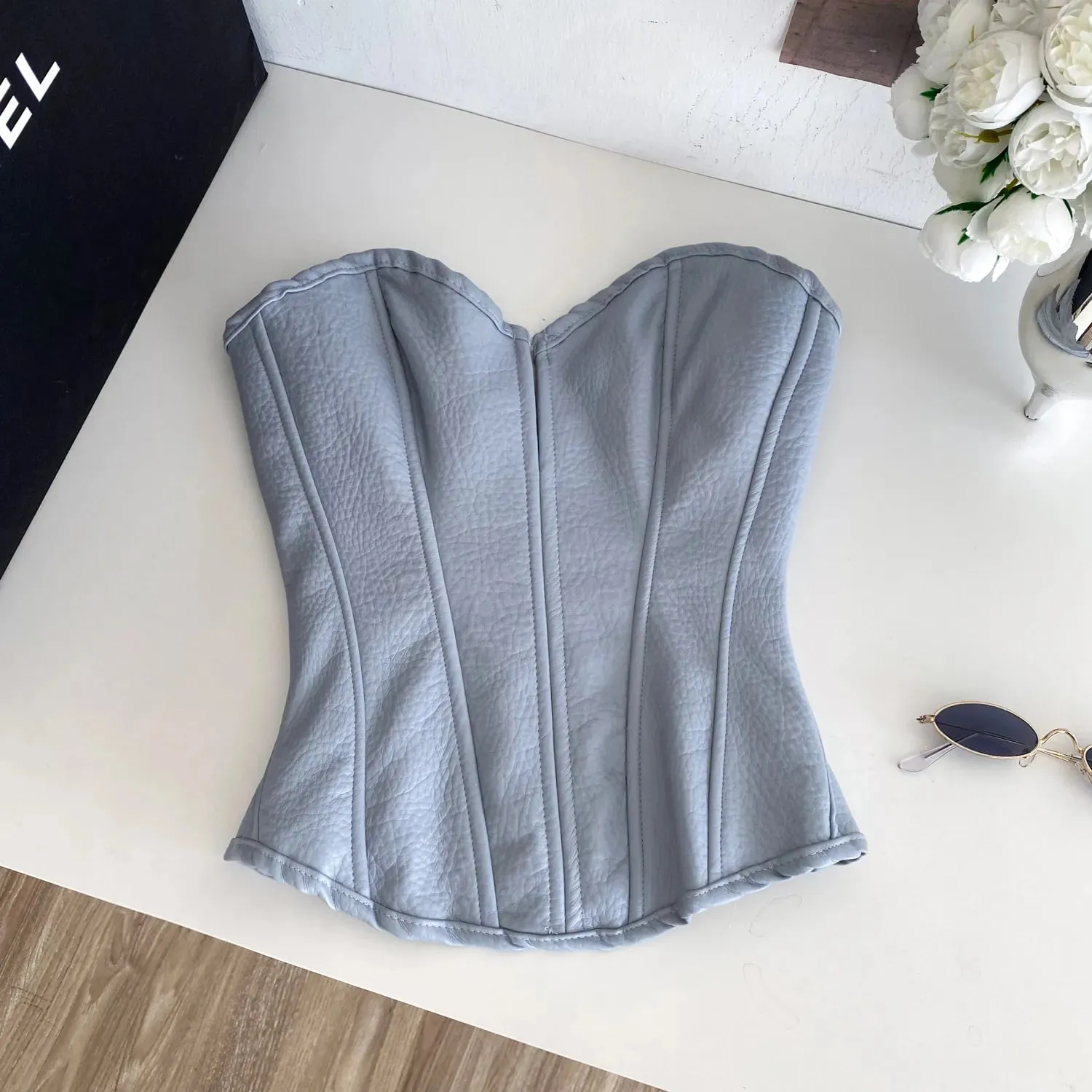 Sexy Pu Slim Tube Top Chic Strapless Crop Top Korean Fashion Corset Bustier Camis Women Tank Top