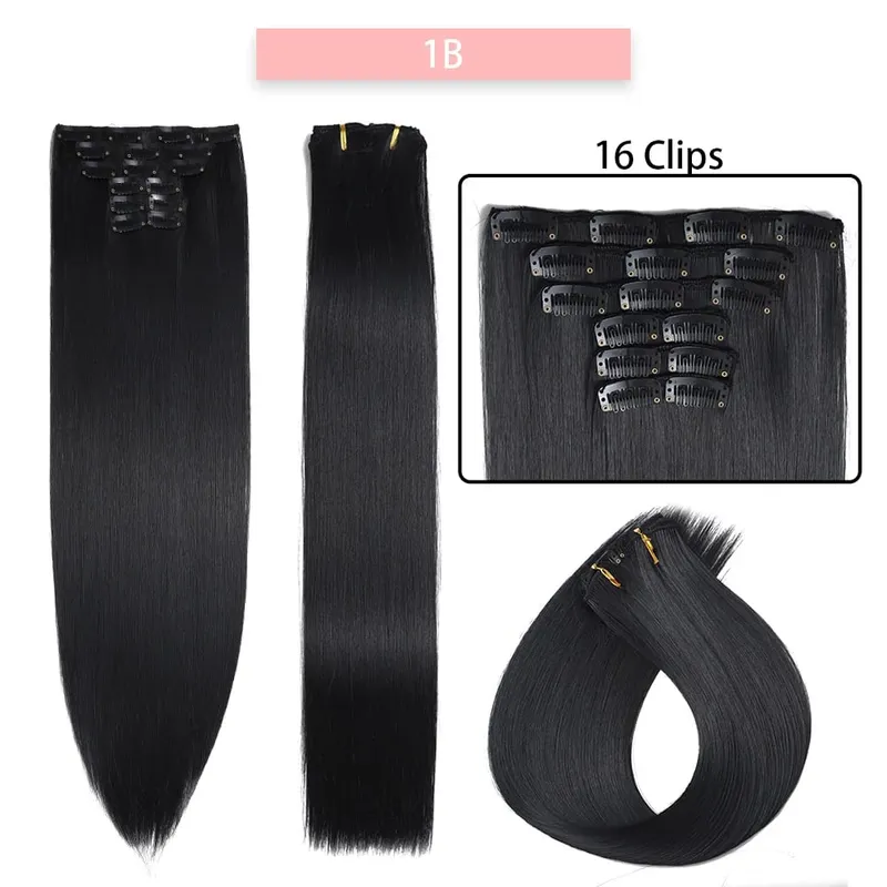 6-Piece Set 24-Inch Synthetic Clip-On Hair Extensions Straight Hair Removable Lightweight Synthetic Wig Women's Exclusive