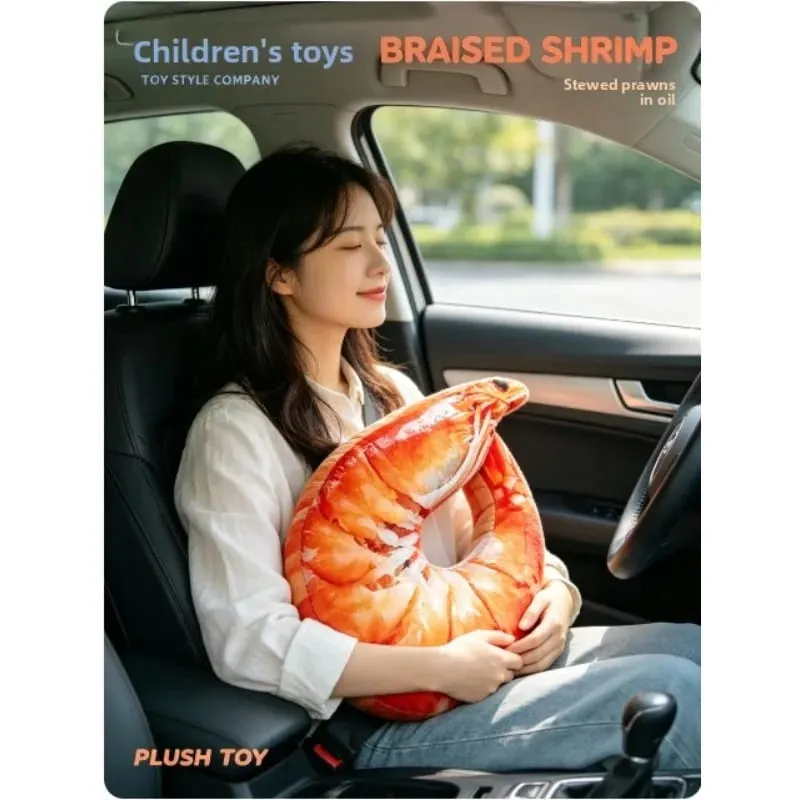 Funny Shrimp Neck Pillow Soft Plush U-shaped Travel Pillow 3D Simulation Neck Cushion for Car Airplane Office Nap