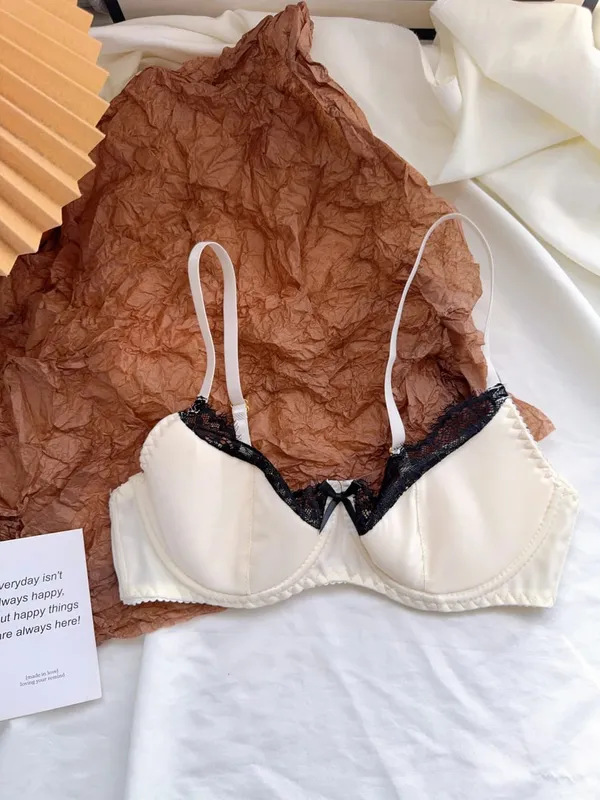 Satin Lace Lingerie Set for Women Push Up Bra & Briefs with Rabbit Ears Sensual Underwear