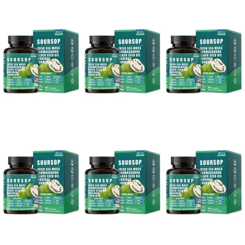 20‑IN‑1 Irish Sea Moss Capsules with Soursop Vitamin C & Vitamin D3 Immune Health & Digestive Support Plant‑Based 60 Capsules