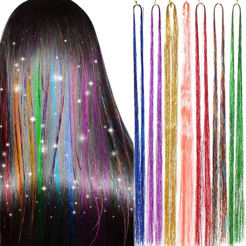 Sada umělých vlasů Tinsel Kit 48palcová Barevná víla Tinsel prodlužování vlasů tepelně odolná s lesklými vlasy Příslušenství pro ženy