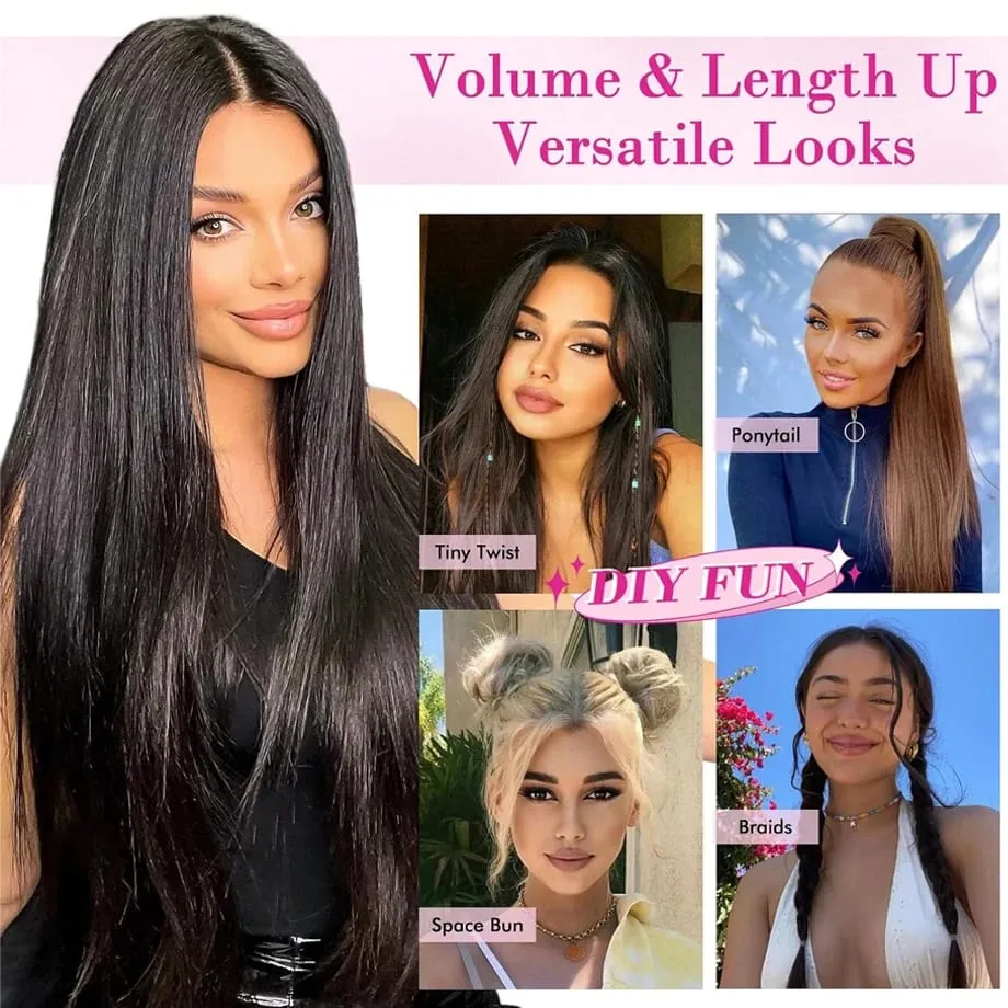 Clip in Hair Extension for Women - 3 Pcs Thick Double Weft Long Straight Soft Synthetic Blends Well Hair Extension 20inch Dark B