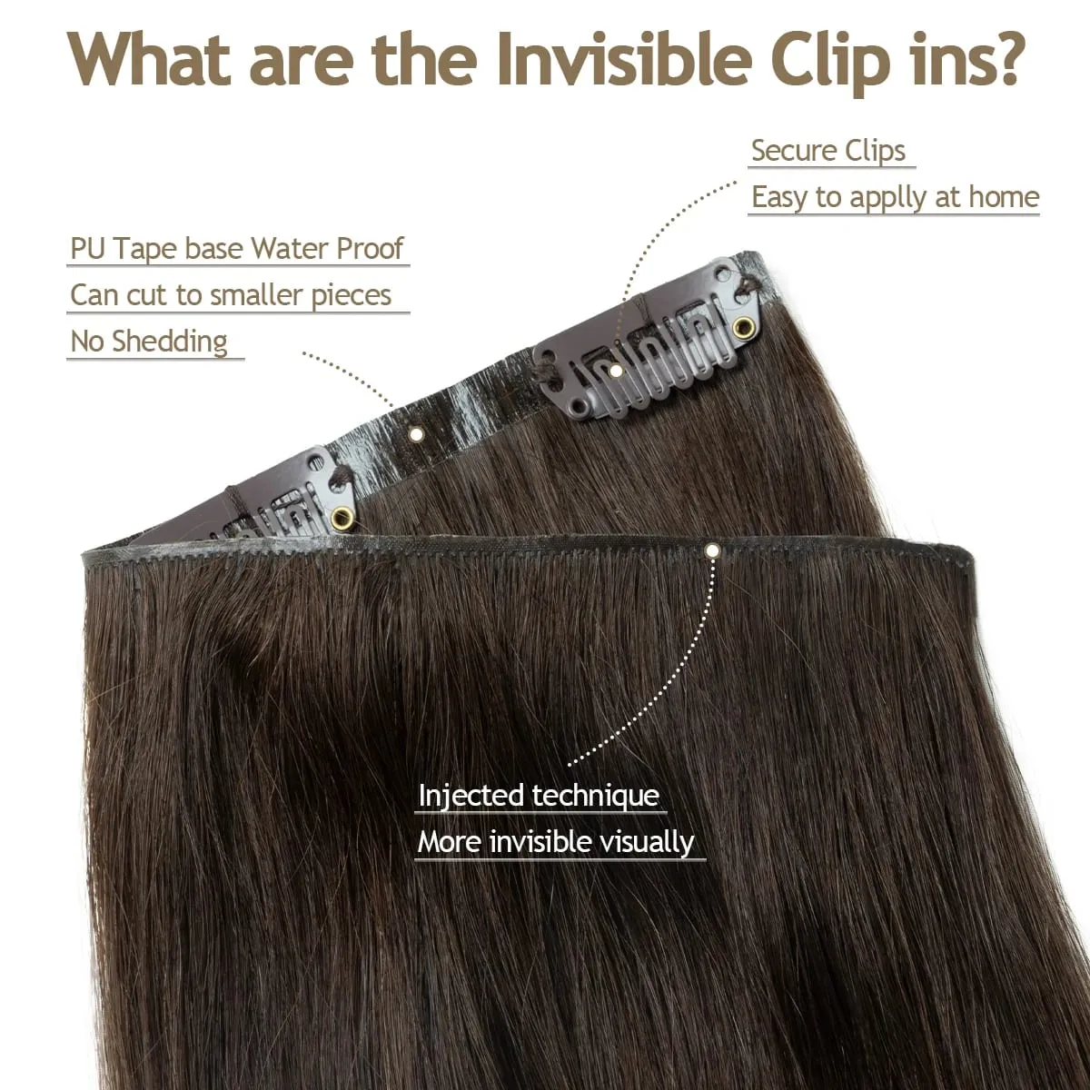Clip Invisible de PU sin costuras para mujer, cinta de extensión de cabello humano, extensiones con Clip de trama para mujer, 12-24 pulgadas, 100G, 120G, 7 Uds.