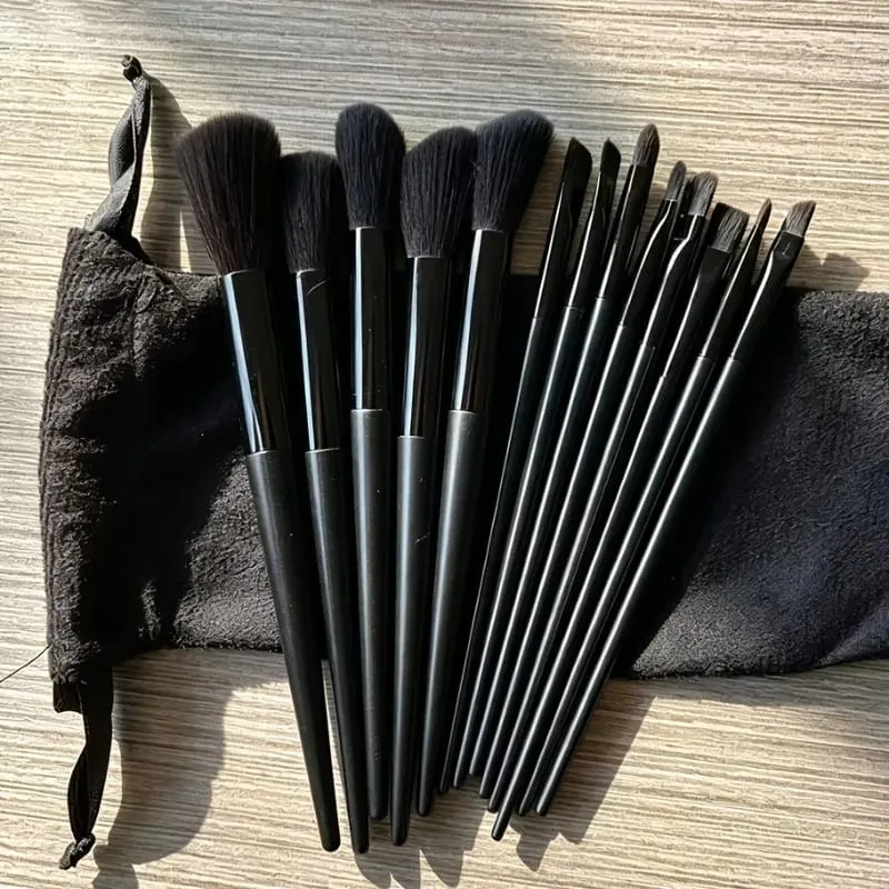 16Pcs Makeup Brush Set w/ Pouch & 2 Sponges Vegan Soft Bristles Full Face Kit Foundation Contour Eyeshadow Lip Gift