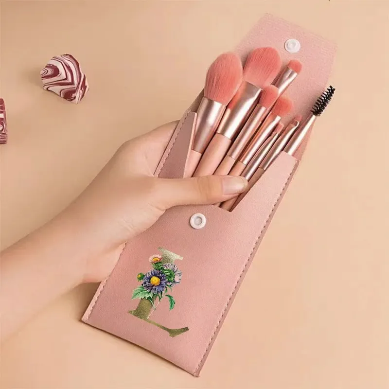 Beginners Makeup Brushes Set - Soft Fluffy Brushes For Face & Eye With PU Bag Ideal For Makeup Artists Golden Flower Pattern