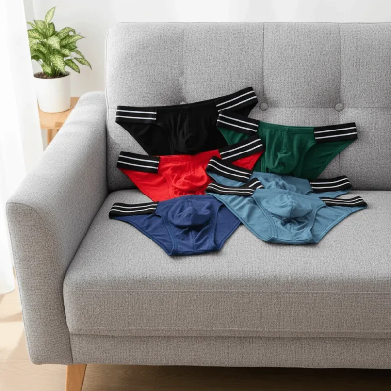 Lingerie Men's Triangle Panties Mid Waist Breathable Men Thin Briefs Stripe Large Size Underwear for Men Four Seasons