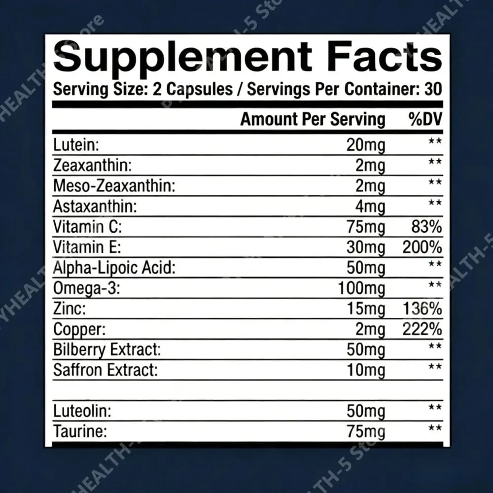 Lutein Zeaxanthin Astaxanthin Capsules with Bilberry Saffron Daily Eye Nutrition Supplement for Adults 60 Veg Capsules
