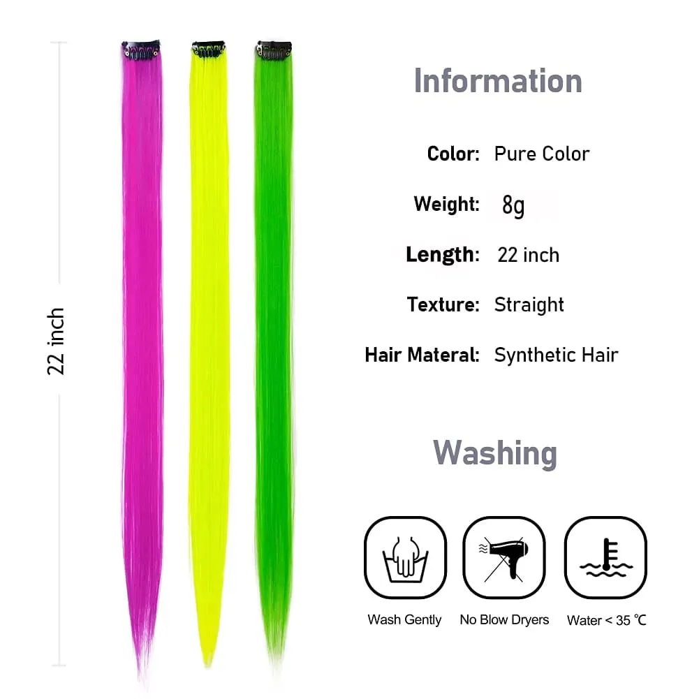 Synthetic 1-6pc Colored Hair Extensions Clip in Colorful Hair Extensions Rainbow Hair Extensions for Women Girls Hair Extensions