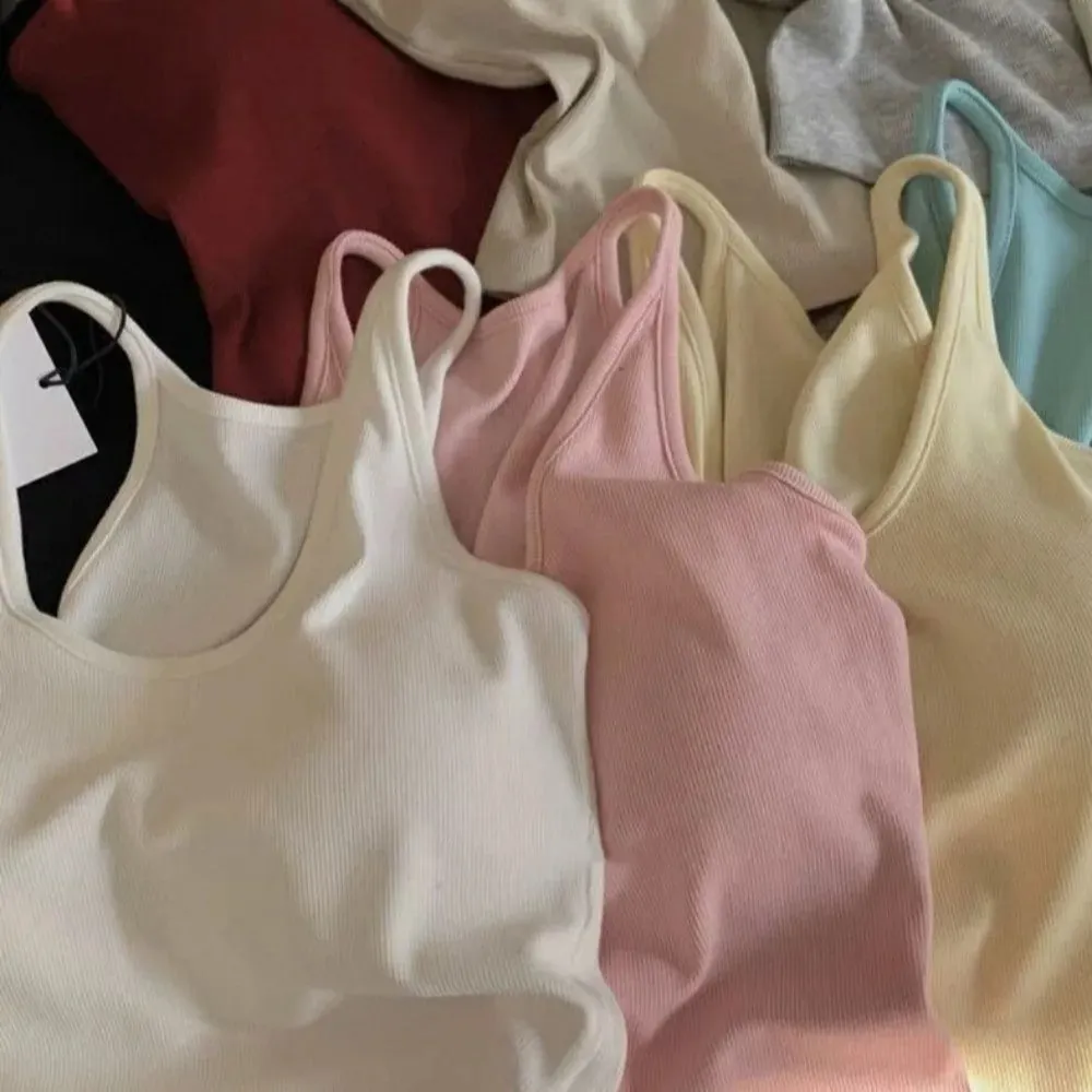 Korean Style with Chest Pad Strap Vest U-Neck Solid Color Backless Sleeveless Top Slimming Women Camis Summer