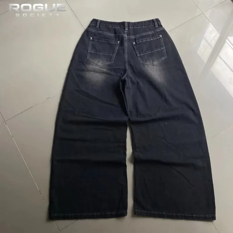 Summer Y2K Vintage Cross Print Denim Pants Men Gothic Wide Leg Baggy Straight Harajuku Trousers Grunge Streetwear Jeans Unisex