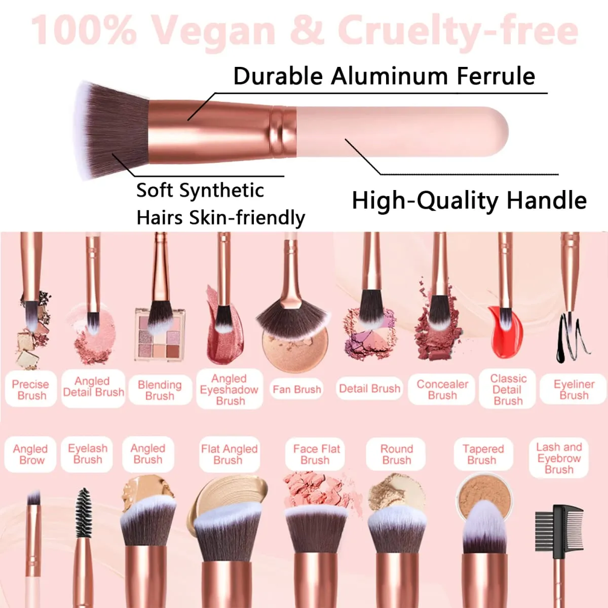 19 PCS Makeup Brush Set Include Makeup Sponge Premium Synthetic Foundation Powder Concealers Eyeshadow Blush — image 6