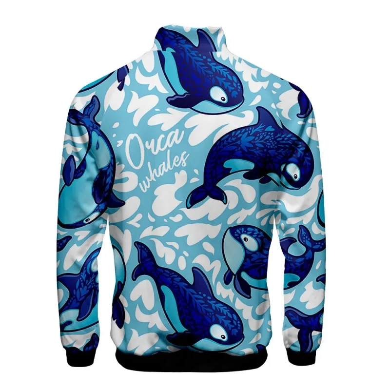 Popular Marine animals dolphin 3D Print Zipper Raglan Jacket Windbreaker Boys/Girls Comfortable Stand Collar Jackets Coats