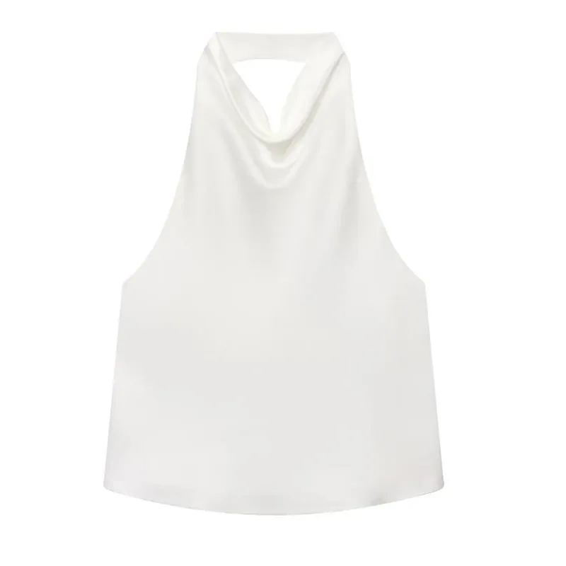 Women's Tanks Halter Top Women Sleeveless Green Crop Tops Summer Satin Party Evening Top Backless Sexy White Black Top