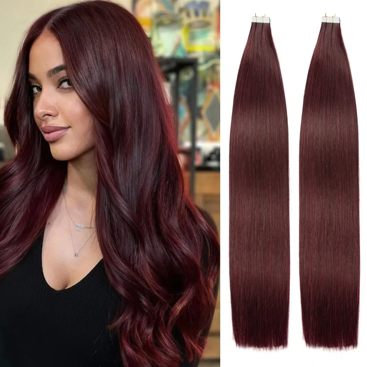 Silky Straight Tape ins Human Hair Extensions Tape in Hair Extensions Human Hair 40 Pcs/Pack Real Human Hair Tape in Extensions