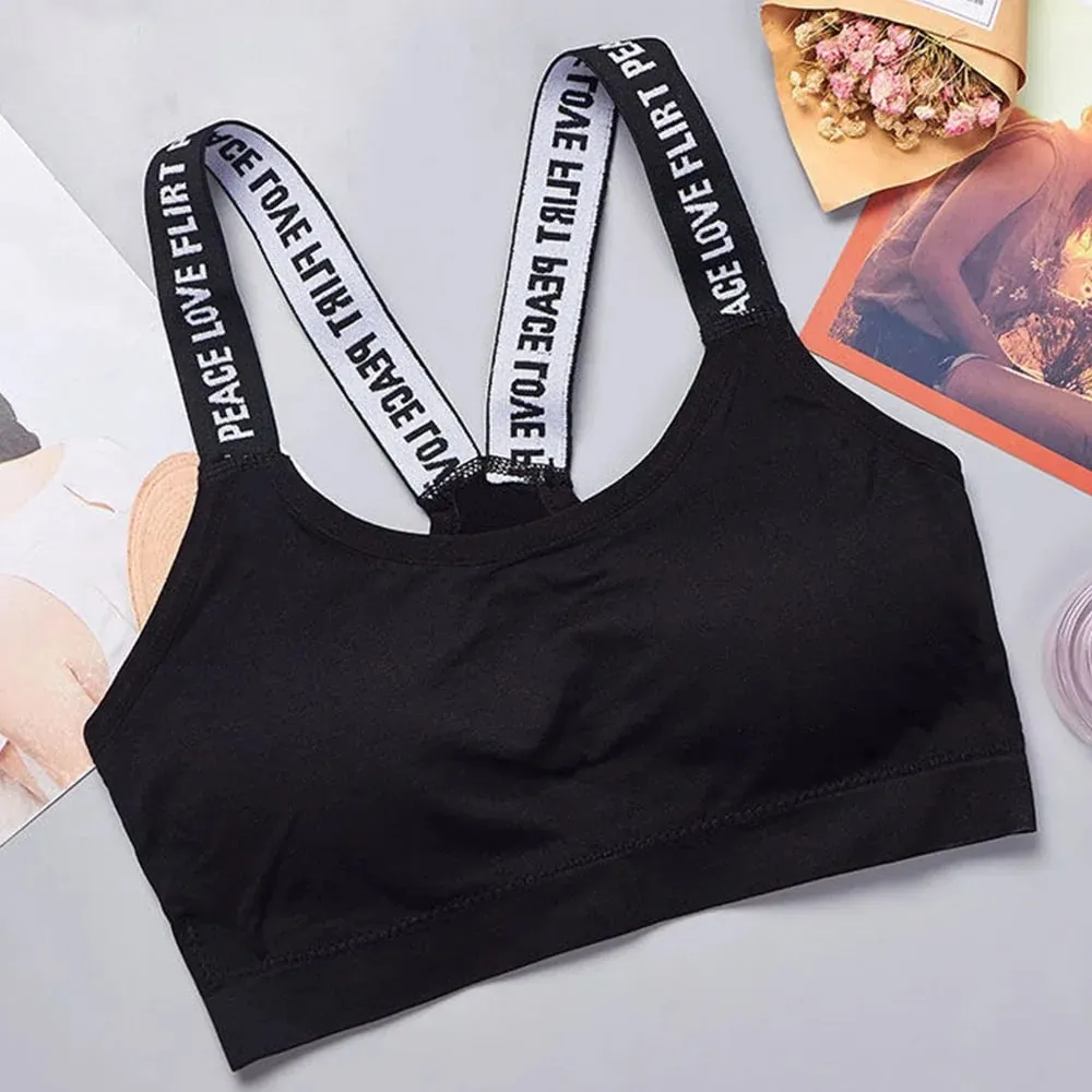 Comfortable Workout Activewear Without Underwire Sports Underwear Women Yoga Fitness Seamless Crop Top Wide Letter