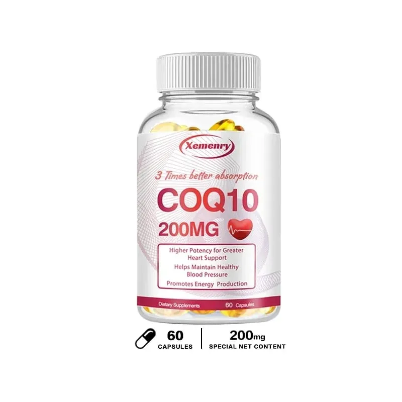 Coenzyme Q10 Capsules 200mg -Provide Energy Support Heart and Cardiovascular Health Promote Metabolism Anti-oxidation