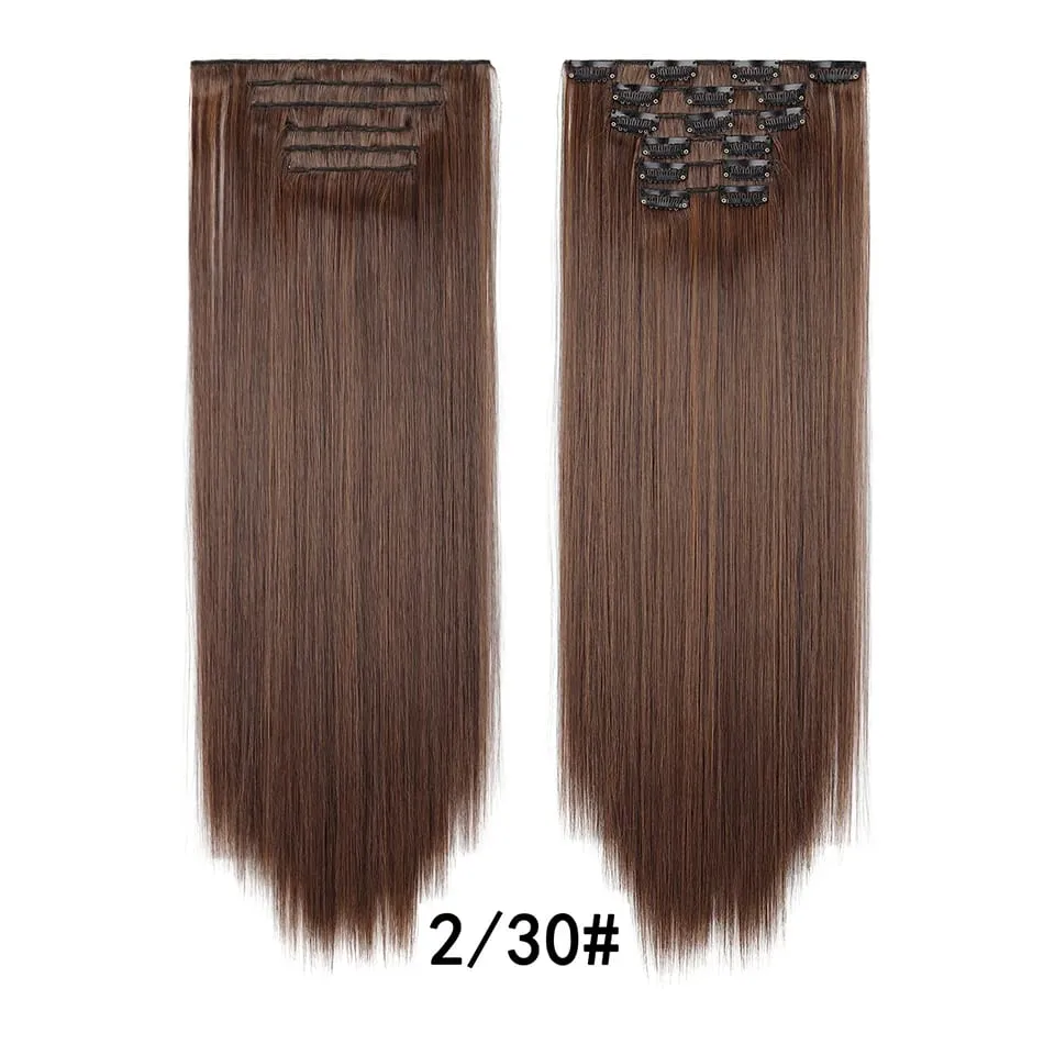 24Inch Clip in Hair Extensions Invisible Synthetic Extension 6PCS Long Straight Heat Resistant Clips on Hairpieces for Women