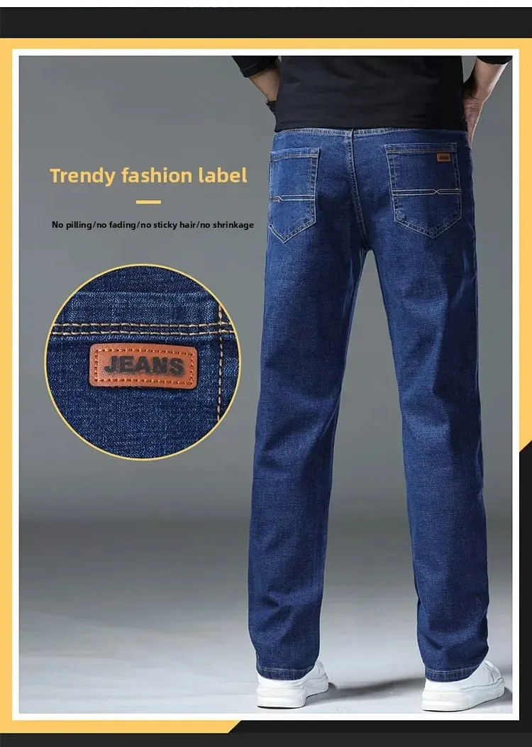 2026 New Men's Straight Denim Pants Brand Clothes Black Blue Jeans Classic Washed Stretch Cotton Business Casual Pants
