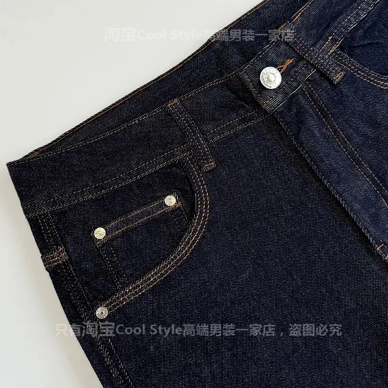 Light luxury trend high-end jeans men's slim fit small feet versatile elastic original color denim long pants