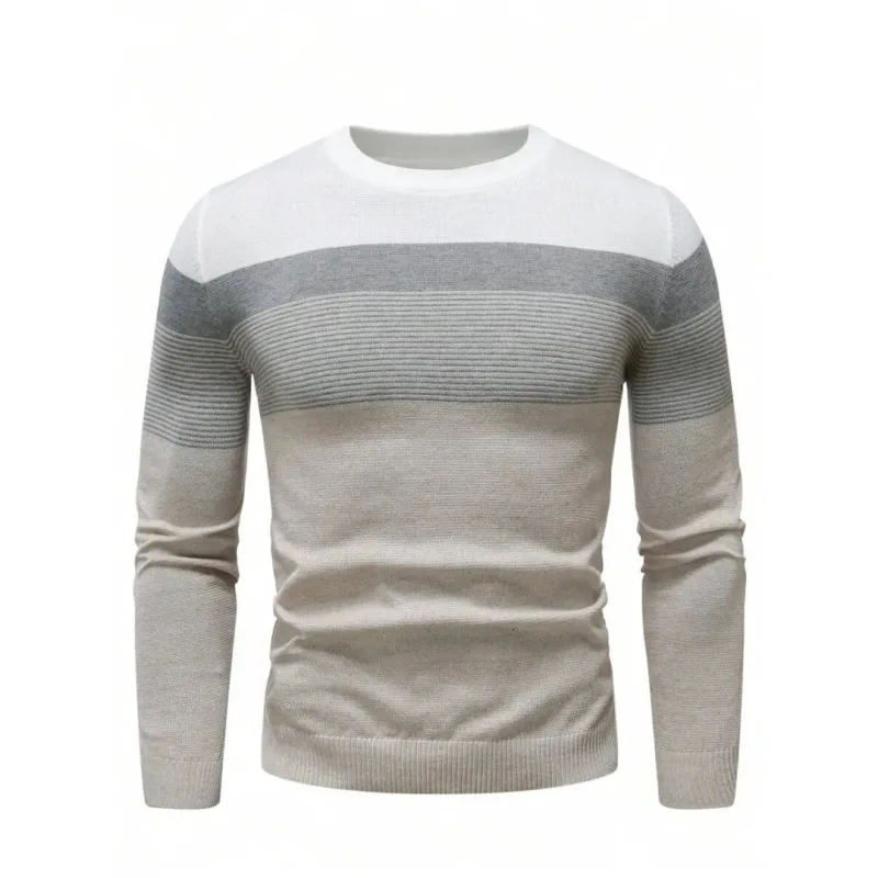 Fashion Autumn Casual Men's Sweater Round Neck Striped Slim Fit Knittwear Men's Sweaters Comfortable Pullovers Men Sweatshirt