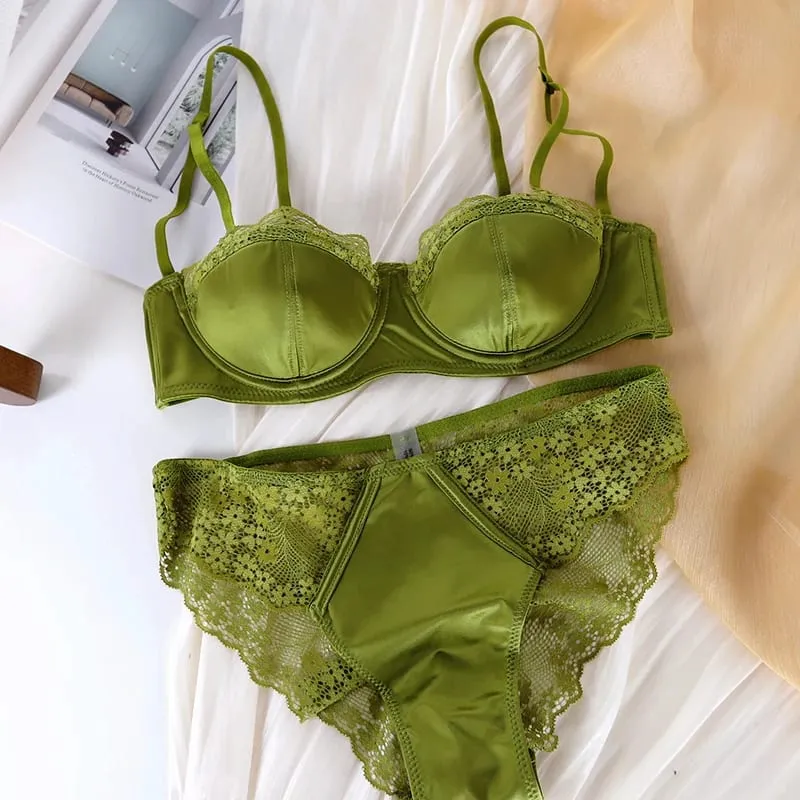 Sujetador de media copa con adorno de encaje para mujer, conjunto de lencería blanca cómoda y fina, Bralette de talla grande, ropa interior Sexy, 1/2 taza