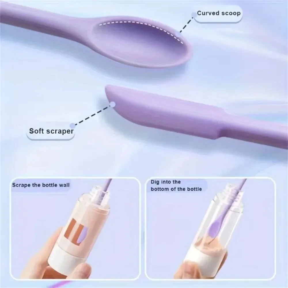 3Pcs Double-Head Silicone Spatula Soft Brush Cosmetic Digging Spoon Lengthened Jam Scraping Spoons Portable Makeup Brushes Set