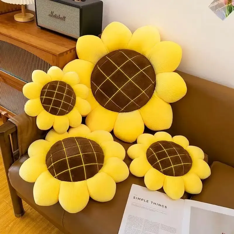 Kawaii Plush Stuffed Doll Cute Sunflower Cushion for Kids Birthday Gift Soft Toy for Sofa Car Window Seat Decorative Pillow