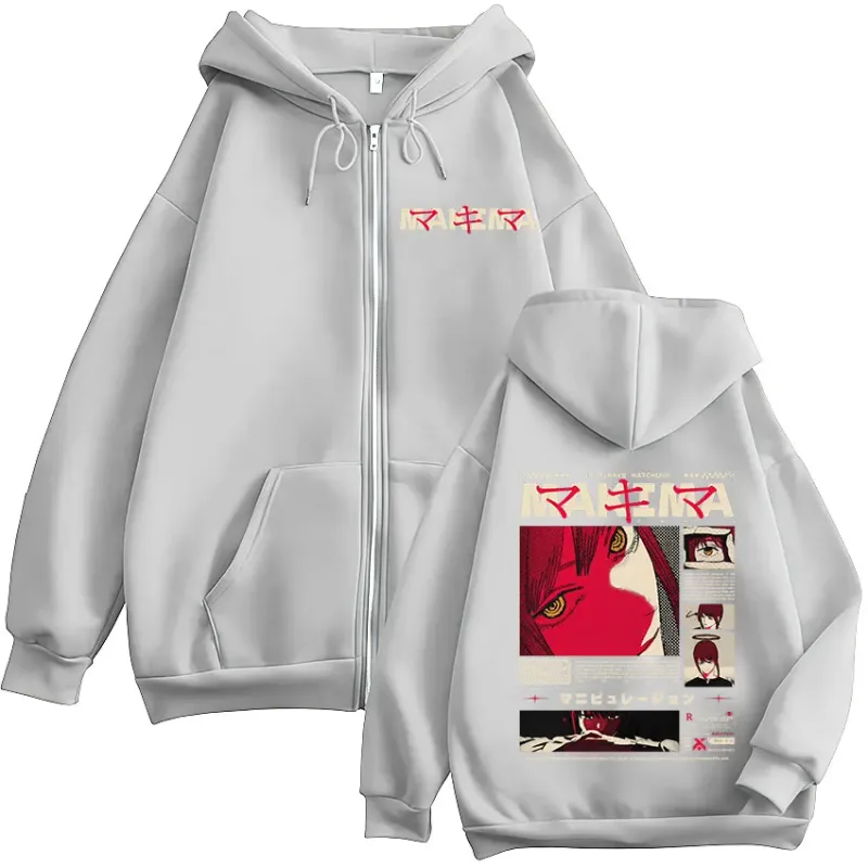 Japanese Anime Chainsaw Man Makima Zipper Hoodies Men's Zip Up Hooded Sweatshirts Long Sleeves Pullovers Jacket Caots Streetwear
