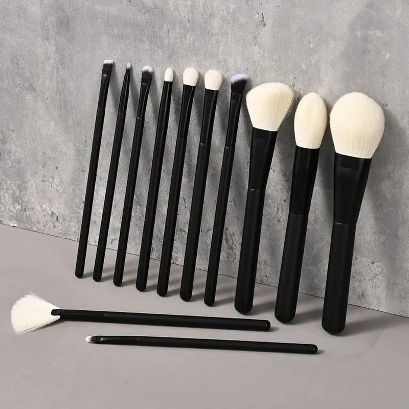 Natural Hair Makeup Brushes Travel Set 12PCS Portable With Eyebrow Eyeshadow Foundation Blending And Pouch