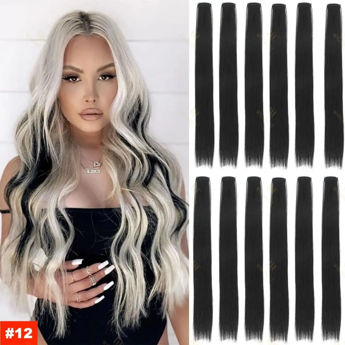 2026 Colored Highlight Hair Extensions 22 Inch Synthetic Rainbow Long Straight Hairpieces Purple Pink Blue for Women Girls Kids
