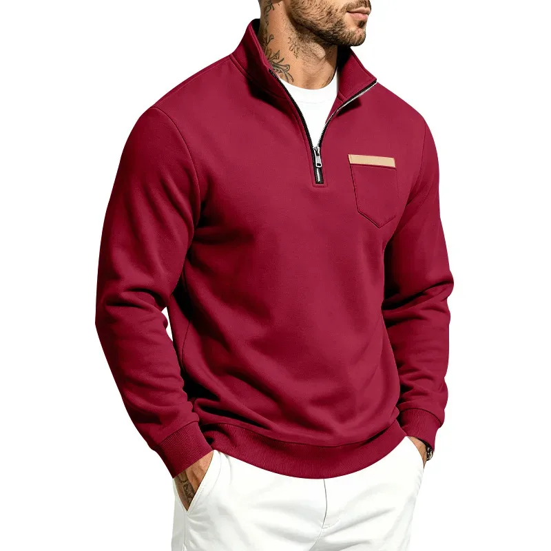 Men 2026 Autumn Winter Hot Item Fleece Lined Stand Collar Loose Vintage Sweatshirt Casual Commuter Fashion Male Daily Outerwear