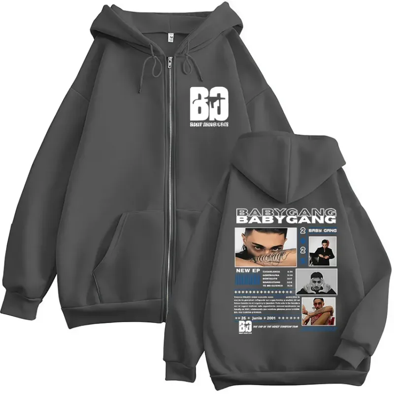 Sudadera con capucha y cremallera para hombre, rapero Baby Gang 2025, sudadera gótica de manga larga con cremallera, abrigos Vintage de gran tamaño, chaqueta con capucha, 2025