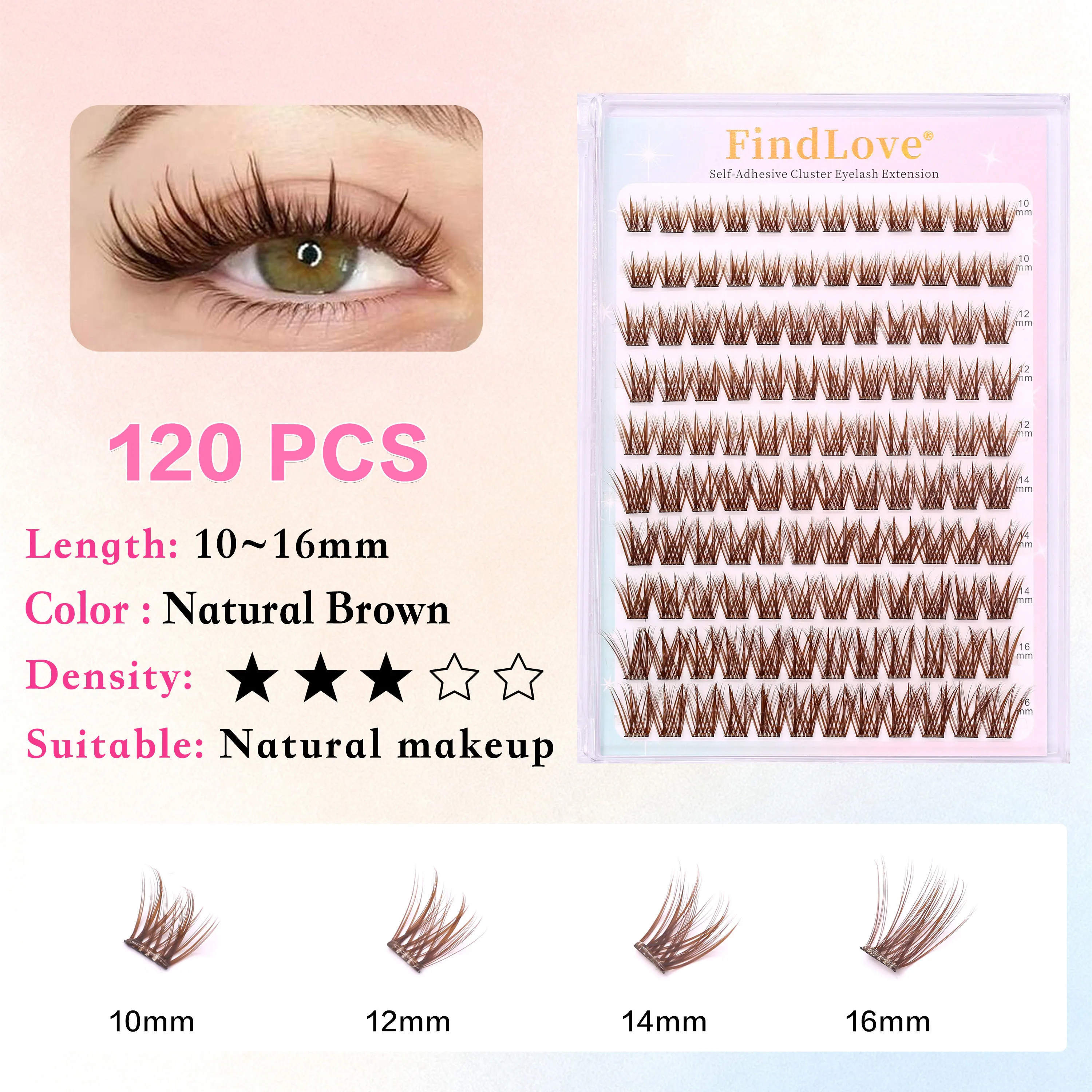 Brown Color Popular High-quality Self-Adhesive Eyelash Extension 3-4Times Reusable Handmade Large Capacity Enlarged Double Eye