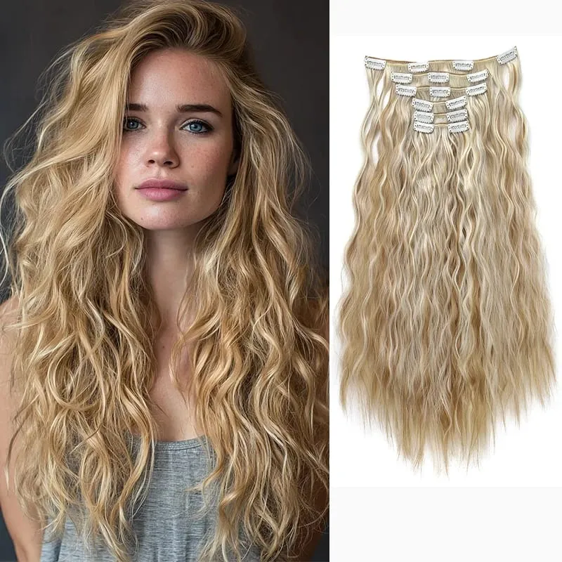 24Inch Synthetic Long Kinky Curly Clip-in Hair Extensions for Women High-Temperature Fiber Fluffy Hairpiece Everyday Wear