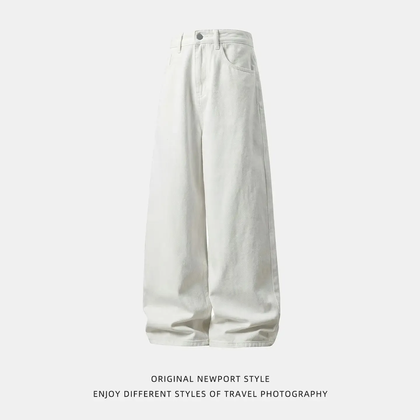 100% Cotton White Jeans Classic Embroidered Straight Loose Korean Retro High Street Y2K Casual Wide Leg Pants for Men and Women