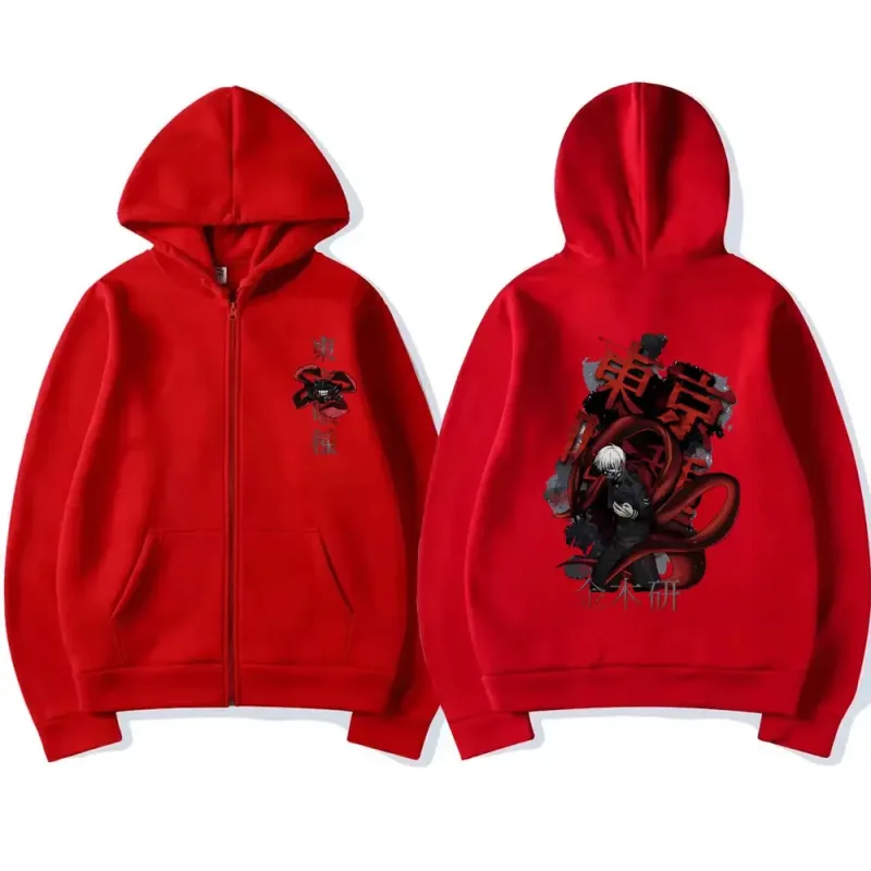 Anime Tokyo Ghoul Kaneki Ken Graphic Zipper Hoodie Men Women Casual Hooded Pullover Fashion Oversized Zip Up Sweatshirts Jackets