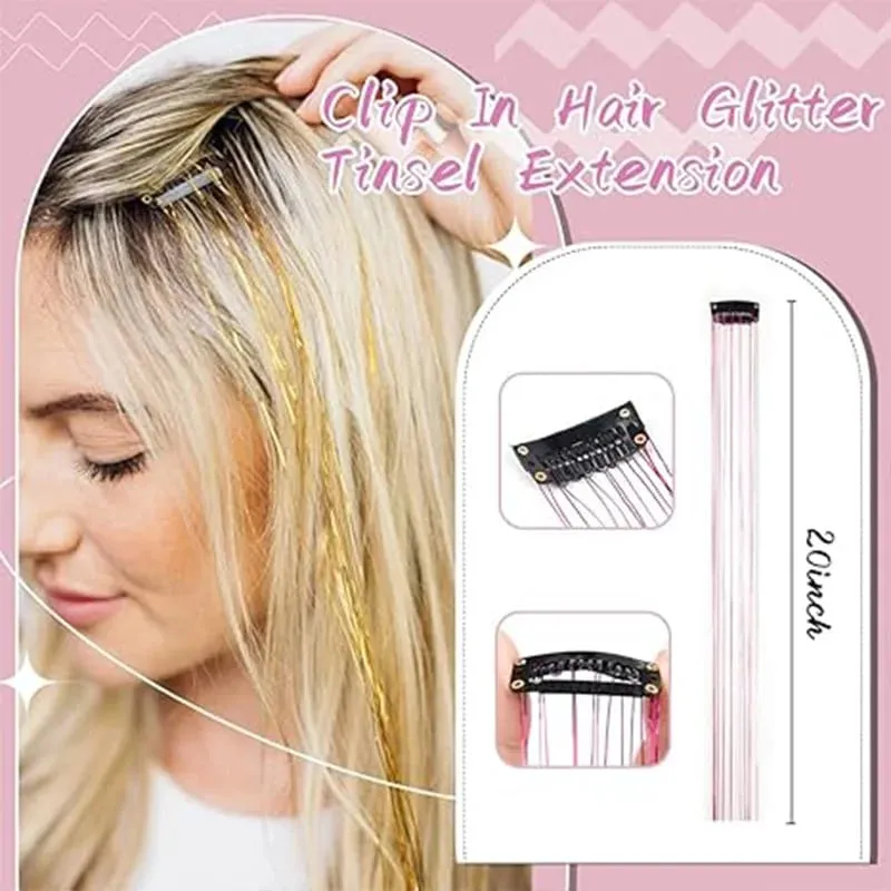 Clip hair synthetic 12-pack BB clip laser gold silk shiny wig tinsel hair women's highlighting color hair extension