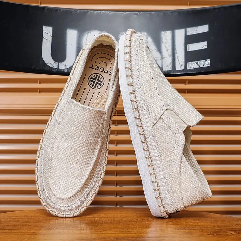 Summer Casual Loafers Men Breathable Slip on Urban Shoes Men Classic Linen Canvas Sneakers Male Light Flats Lazy Shoes Кроссовки