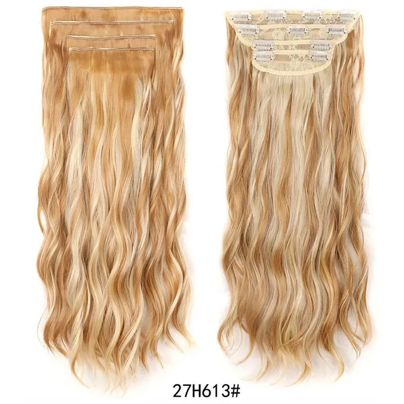 Jeedou Clip in Hair Extensions 4Piece/Set Synthetic Long Wavy Thick Hair Bouncy Curly Full Head Hairpiece Natural Looking