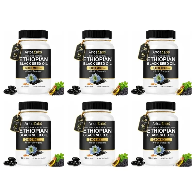 Ethiopian Black Seed Oil Softgels 3000mg with 100mg Oregano Extract for Immune Digestive and Daily Vitality Support 120 Count