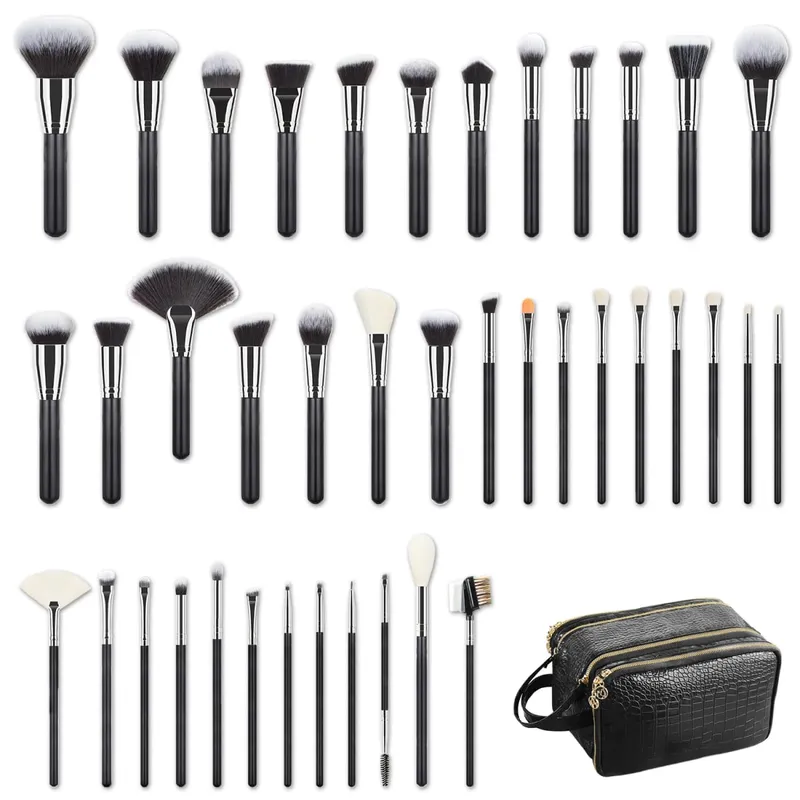 40/30/25/22Pcs Professional Makeup Brush Set with Crocodile Storage Bag Blush Highlight Eyeshadow Brushes for Daily Stage Makeup