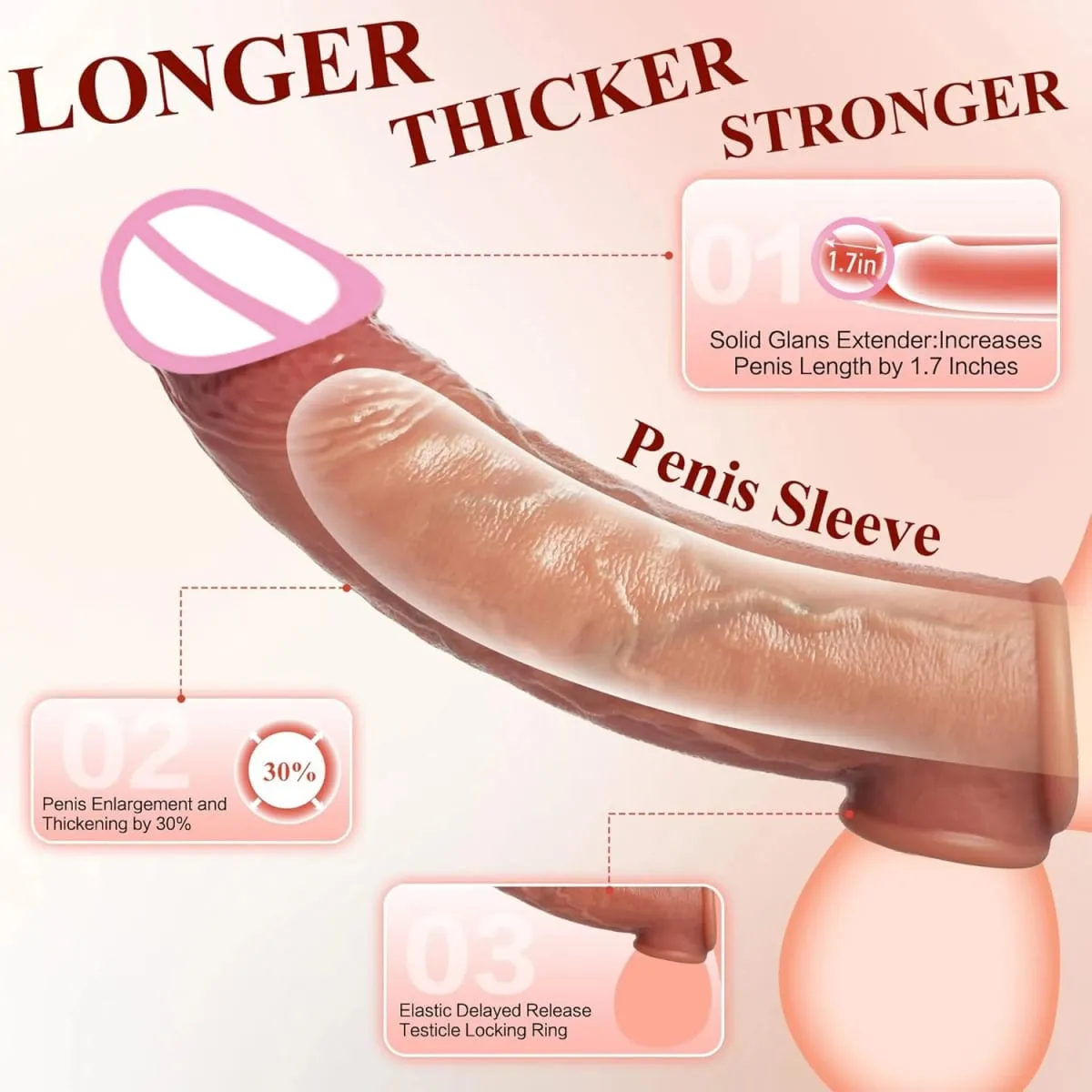 Realistisk 8''Penis Sleeve Sexlegetøj Til Mænd Silikone Penis Kondom Genanvendelig Penis Sleeve Penis Extender Mandlige Par Voksenlegetøj