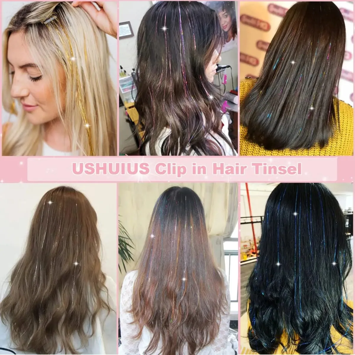 Clip in Hair Tinsel 12Pcs Heat Resistant Sparkly Glitter Fairy Hair Accessories for Girls Women Party Festival Decoration