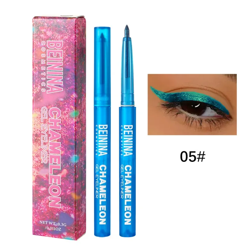 Eyeliner Gel Pencil Waterproof Eyeliner Pen Chameleon Glitter Eye Liner Long-Lasting Quickly Dry Diamond Blue Metallic Eyeshadow
